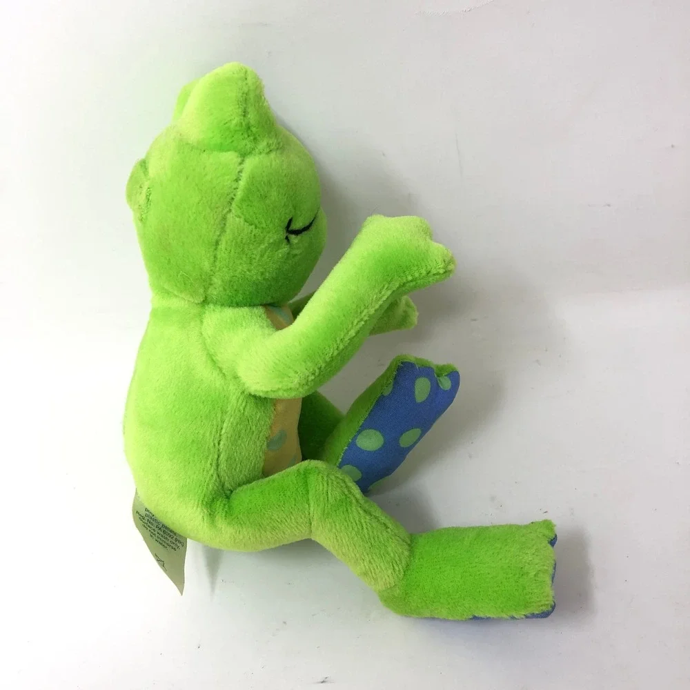 First Years Frog Plush Vintage 2001 Green Polka Dot Belly Tongue Out Rattle